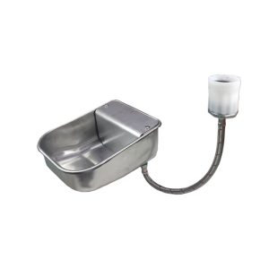 Abreuvoir pour chevaux compact en acier inoxydable avec robinet à flotteur et raccord IBC – 2 litres de capacité